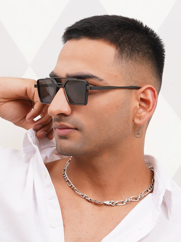 Celebrity Black Retro-Square Plastic Sunglasses For Men CLSN25-82819-01