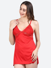 Fleurt Red Forbe Lycra Premium Baby Doll Dress for Women HOBF-BD-1062-RD