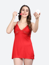 Fleurt Red Forbe Lycra Premium Baby Doll Dress for Women HOBF-BD-1062-RD