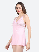 Fleurt Pink Forbe Lycra Premium Baby Doll Dress for Women HOBF-BD-1062-PK