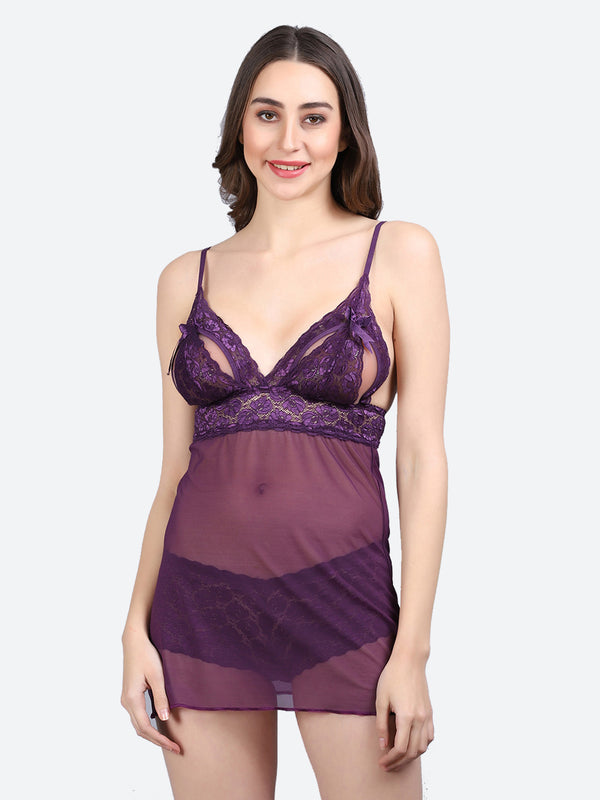 Fleurt Purple Power Net Honey Moon Dress Dress for Women HOBF-BD-0341-PR