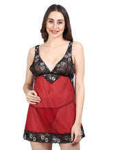 Fleurt Maroon Power Net Premium Baby Doll Dress for Women HOBF-BD-1027-MR