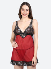 Fleurt Maroon Power Net Premium Baby Doll Dress for Women HOBF-BD-1027-MR
