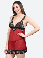 Fleurt Maroon Power Net Premium Baby Doll Dress for Women HOBF-BD-1027-MR