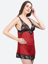 Fleurt Maroon Power Net Premium Baby Doll Dress for Women HOBF-BD-1027-MR
