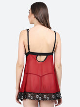 Fleurt Maroon Power Net Premium Baby Doll Dress for Women HOBF-BD-1027-MR
