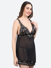 Fleurt Black Power Net Premium Baby Doll Dress for Women HOBF-BD-1027-BK