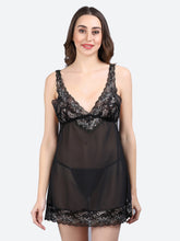 Fleurt Black Power Net Premium Baby Doll Dress for Women HOBF-BD-1027-BK
