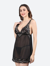 Fleurt Black Power Net Premium Baby Doll Dress for Women HOBF-BD-1027-BK
