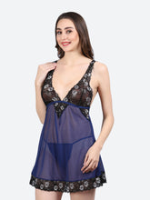 Fleurt Blue Power Net Premium Baby Doll Dress for Women HOBF-BD-1027-BL