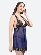 Fleurt Blue Power Net Premium Baby Doll Dress for Women HOBF-BD-1027-BL