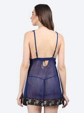 Fleurt Blue Power Net Premium Baby Doll Dress for Women HOBF-BD-1027-BL