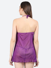 Fleurt Purple Spendex Net Premium Baby Doll Dress for Women HOBF-0368-PR