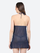 Fleurt Navy Blue Spendex Net Premium Baby Doll Dress for Women HOBF-0368-N.BL