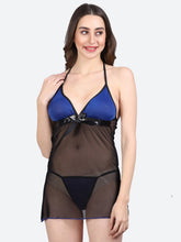 Fleurt Blue Forbe Lycra Baby Doll Dress for Women HOBF-BD-0159-BL