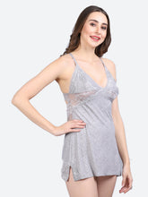 Fleurt Grey Forbe Lycra Premium Baby Doll Dress for Women HOBF-BD-1062-GRY