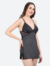 Fleurt Grey-Black Forbe Lycra Premium Baby Doll Dress for Women HOBF-BD-1062-G.BK