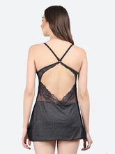 Fleurt Grey-Black Forbe Lycra Premium Baby Doll Dress for Women HOBF-BD-1062-G.BK