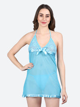 Fleurt Sky Blue Spendex Net Baby Doll Dress for Women HOBF-BD-142-S.BL