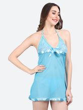 Fleurt Sky Blue Spendex Net Baby Doll Dress for Women HOBF-BD-142-S.BL