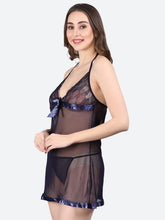 Fleurt Royal Blue Spendex Net Baby Doll Dress for Women HOBF-BD-142-R.BL