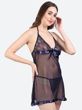 Fleurt Royal Blue Spendex Net Baby Doll Dress for Women HOBF-BD-142-R.BL
