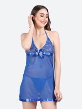 Fleurt Navy Blue Spendex Net Baby Doll Dress for Women HOBF-BD-142-N.BL