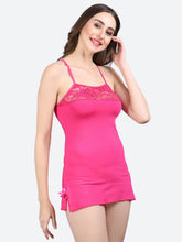 Fleurt Rose Pink Forbe Lycra Baby Doll Dress for Women HOBF-BD-0121-R.PK