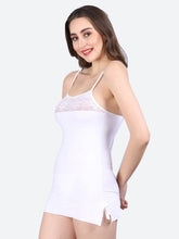 Fleurt White Forbe Lycra Premium Baby Doll Dress for Women HOBF-BD-0121-WH