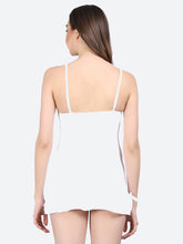 Fleurt White Forbe Lycra Premium Baby Doll Dress for Women HOBF-BD-0121-WH