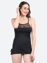 Fleurt Black Forbe Lycra Baby Doll Dress for Women HOBF-BD-0121-BK