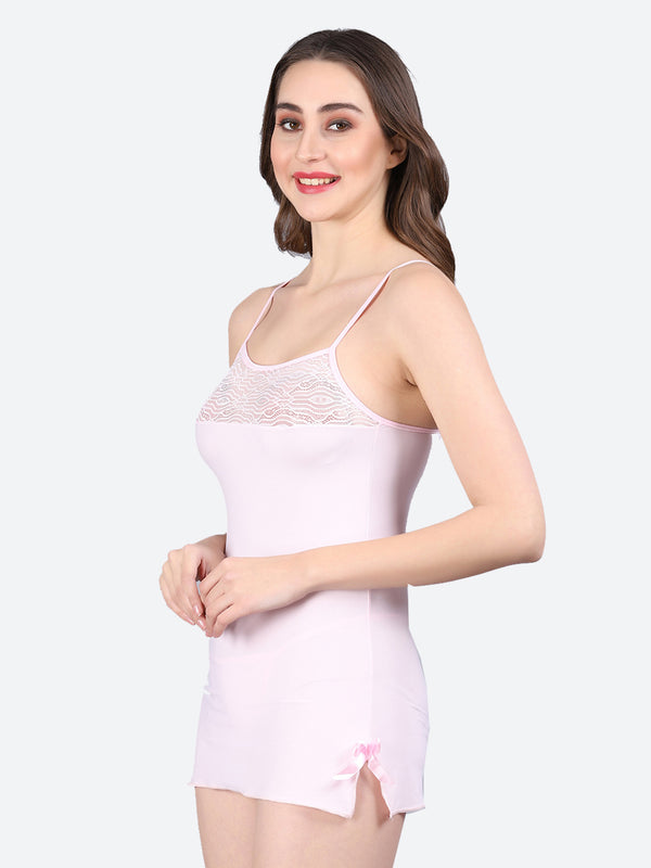 Fleurt Pink Forbe Lycra Baby Doll Dress for Women HOBF-BD-0121-PK