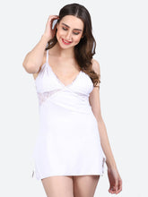 Fleurt White Forbe Lycra Premium Baby Doll Dress for Women HOBF-BD-1062-WH