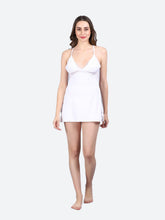 Fleurt White Forbe Lycra Premium Baby Doll Dress for Women HOBF-BD-1062-WH