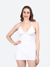 Fleurt White Forbe Lycra Premium Baby Doll Dress for Women HOBF-BD-1062-WH