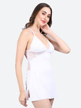 Fleurt White Forbe Lycra Premium Baby Doll Dress for Women HOBF-BD-1062-WH