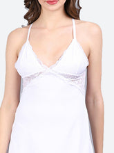 Fleurt White Forbe Lycra Premium Baby Doll Dress for Women HOBF-BD-1062-WH