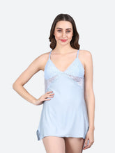 Fleurt Silver-Blue Forbe Lycra Premium Baby Doll Dress for Women HOBF-BD-1062-S.BL