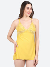 Fleurt Yellow Forbe Lycra Premium Baby Doll Dress for Women HOBF-BD-1062-YL