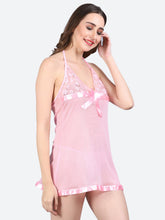 Fleurt Pink Spendex Net Baby Doll Dress for Women HOBF-BD-142-PK