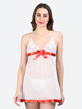 Fleurt Red Spendex Net Baby Doll Dress for Women HOBF-BD-0133-RD