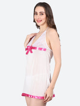 Fleurt Pink Spendex Net Baby Doll Dress for Women HOBF-BD-0133-PK
