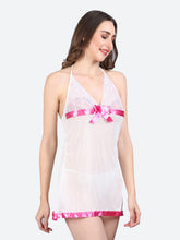 Fleurt Pink Spendex Net Baby Doll Dress for Women HOBF-BD-0133-PK