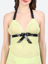 Fleurt Parrot Green Spendex Net Premium Baby Doll Dress for Women HOBF-NEW-0142-P.GR