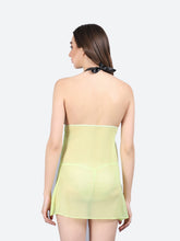 Fleurt Parrot Green Spendex Net Premium Baby Doll Dress for Women HOBF-NEW-0142-P.GR