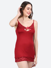 FLEURT Maroon Nylon Babydoll With Thong Panty For Women FLT-BD-0118-MR