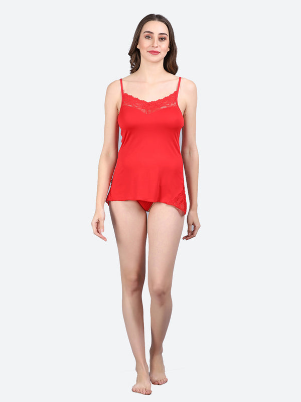 Fleurt Red Forbe Lycra Honey Moon Dress Dress for Women HOBF-BD-0143-RD