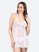 Fleurt White Power Net Premium Baby Doll Dress for Women HOBF-BD-0367-WH