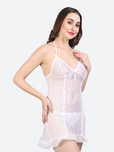 Fleurt White Power Net Premium Baby Doll Dress for Women HOBF-BD-0367-WH
