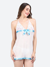 Fleurt Sky Blue Spendex Net Baby Doll Dress for Women HOBF-BD-0133-S.BL